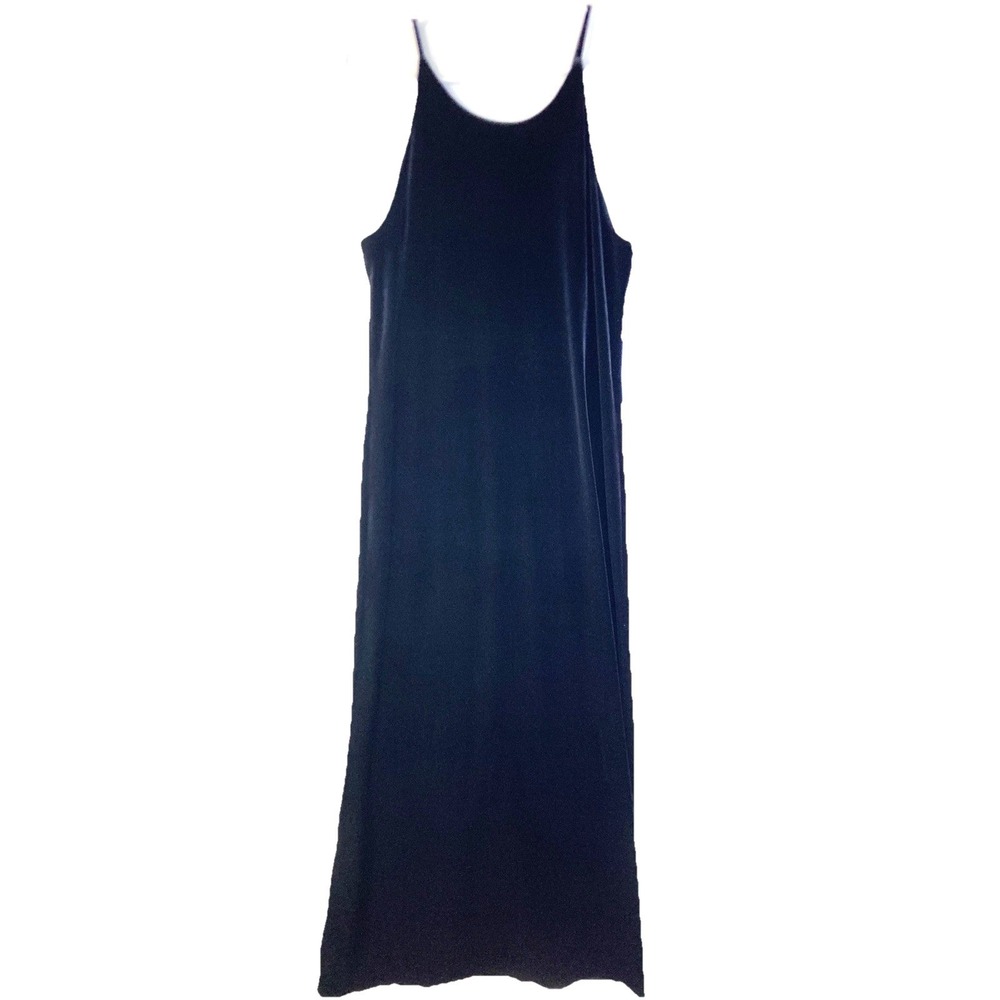 Vtg Hampton Velvet Stretchy Evening Wear Back Slit Maxi Tank‎ Dress Womens S Y2k